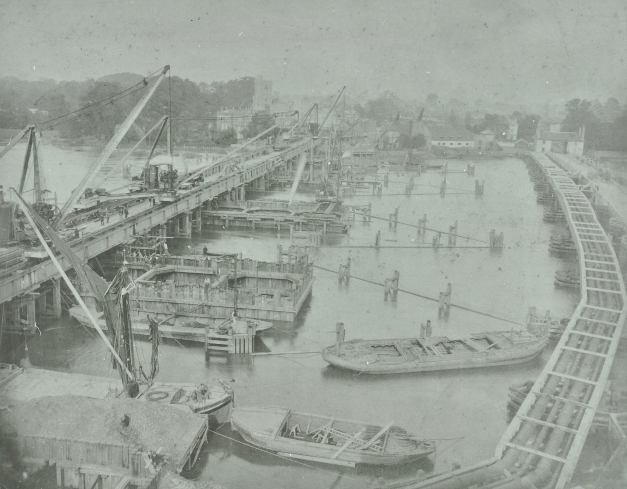 Putney Bridge: Digging Foundation for New Bridge, 1883 by English Photographer