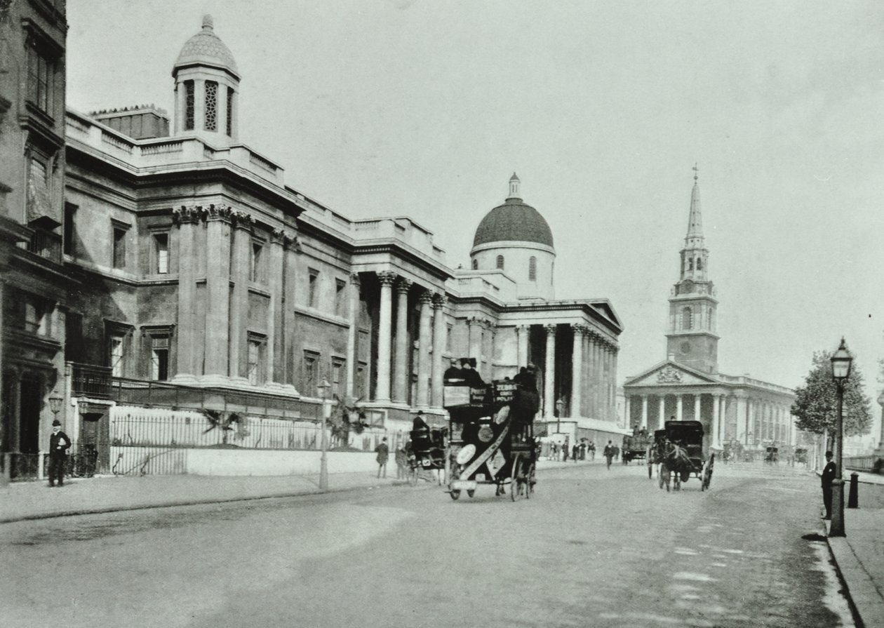 Saint Martin in the Fields and The National Gallery, Trafalgar Square, Westminster: north side looking east, 1896 by English Photographer