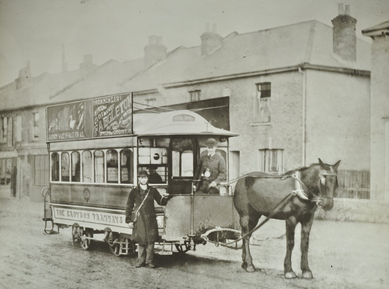 Single-horse car of the Croydon Tramways Company at the Red Deer terminus by English Photographer