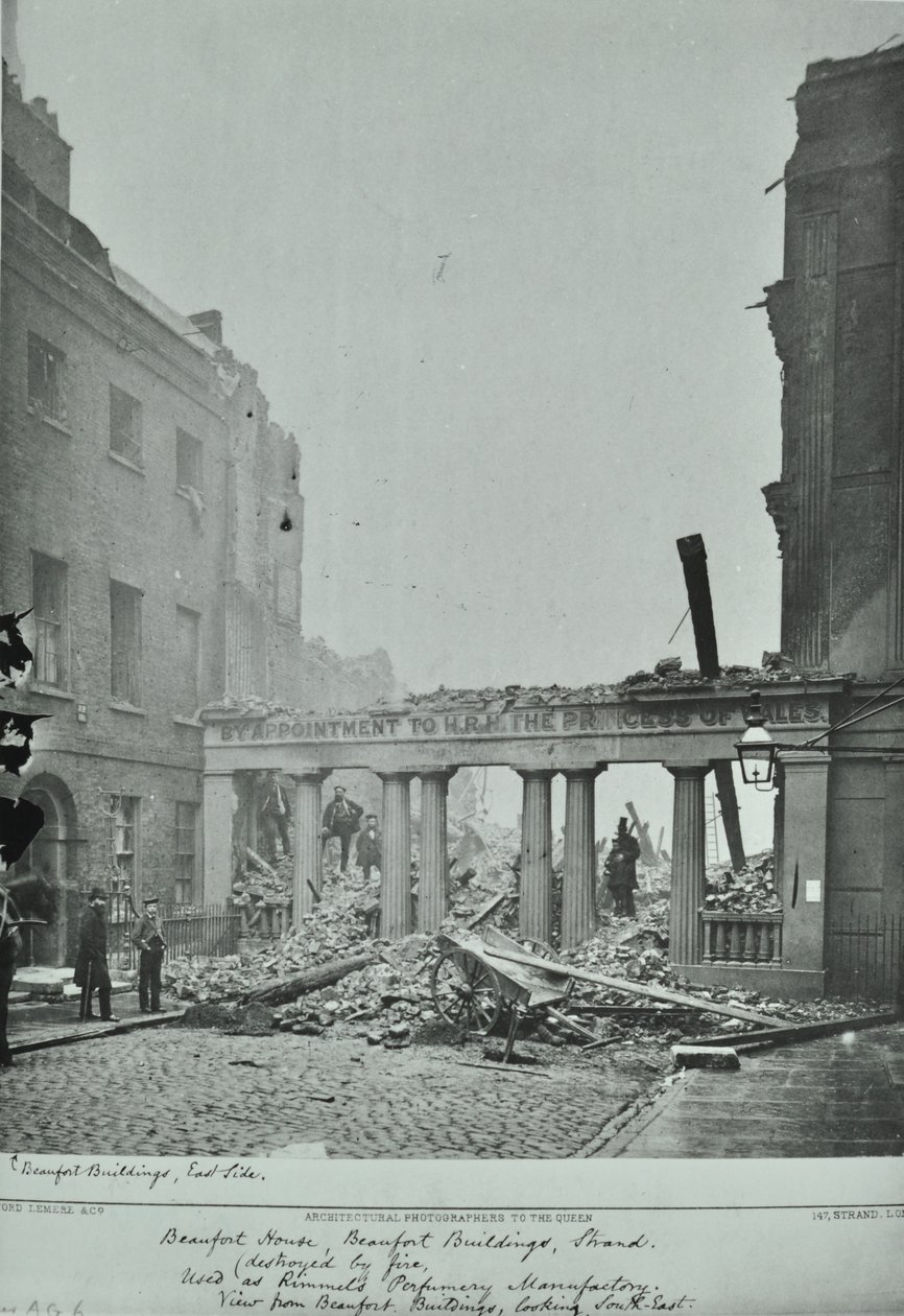 Strand, Westminster: Beaufort Buildings, fire damage, 1890 by English Photographer