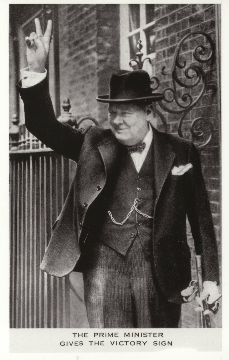 Winston Churchill making the Victory sign outside 10 Downing Street, June 5 by English Photographer