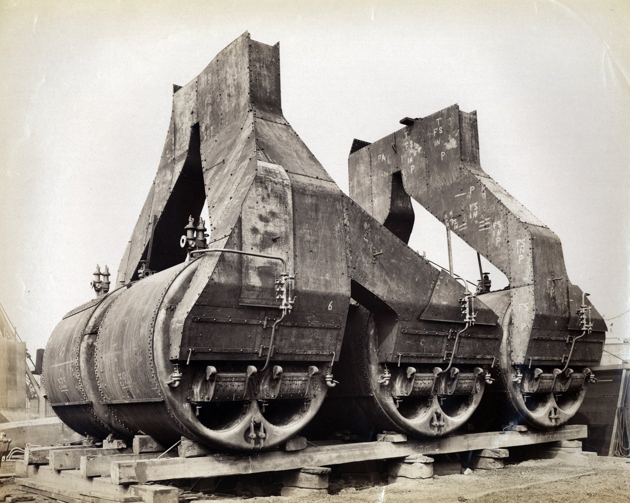 Yard no. 647, Baikal. Showing Some of the Boilers and Funnel Uptakes for the Ice Breaking Train Ferry Steamer Baikal by English Photographer