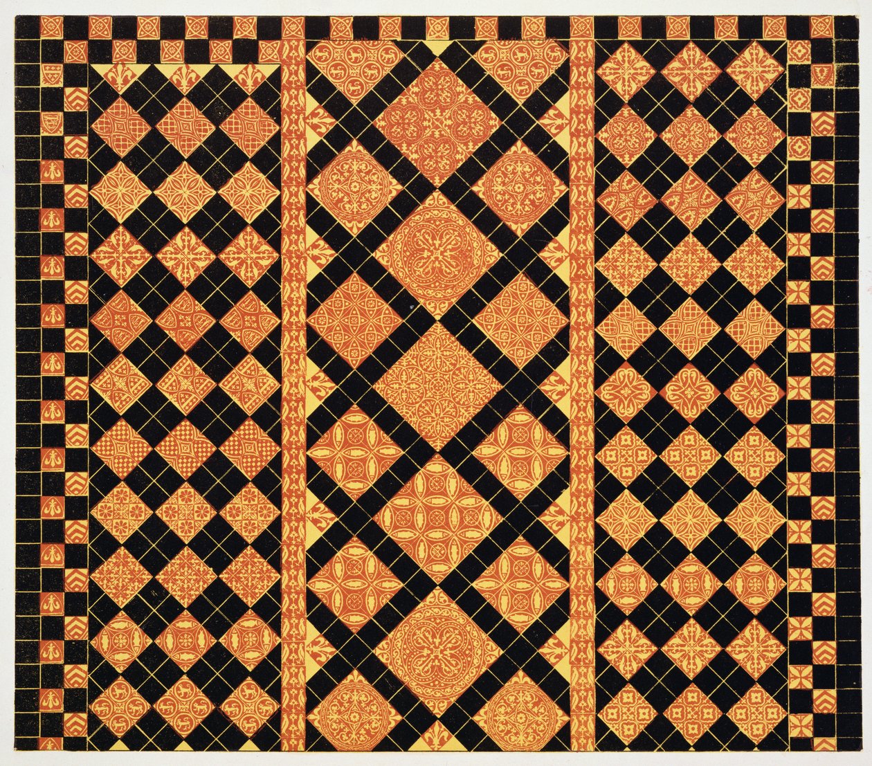 14th century pavement from Worcester Cathedral Choir School, illustration from Specimens of Tile Pavements, Drawn from Existing Authorities, by Henry Shaw, 1858 by English School