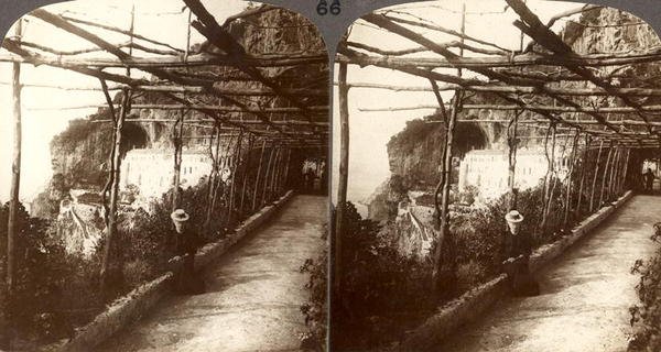 A Capuchin convent and the great cliffs of Amalfi, a stereoscopic view by English School