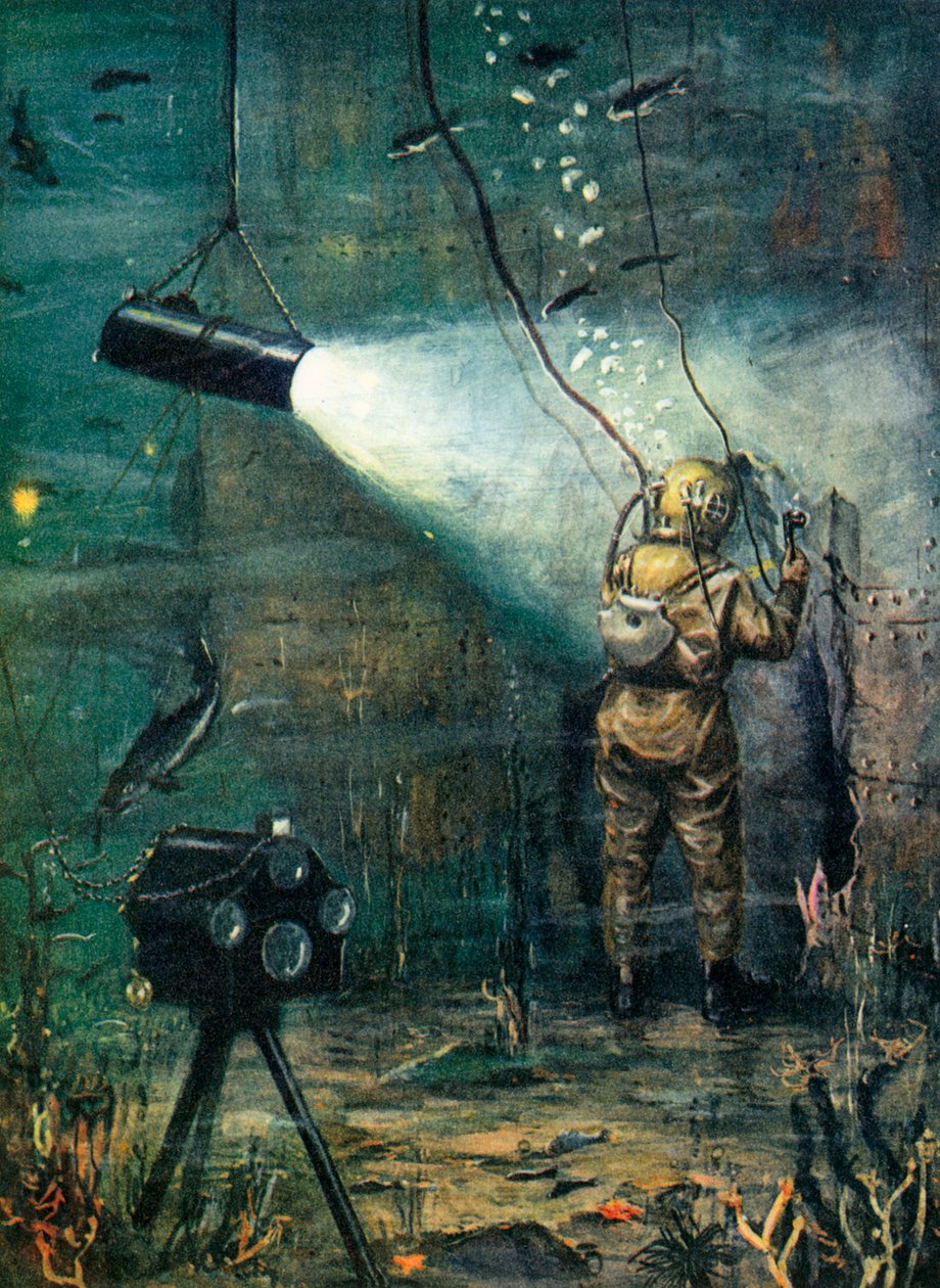 A Diver at Work on a Wreck by English School