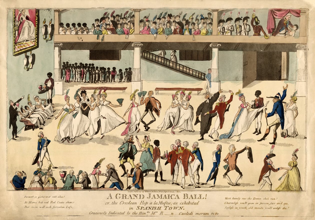 A Grand Jamaica Ball or the Creolean Hop a la Muftee in Spanish Town, pub. 1802 by English School