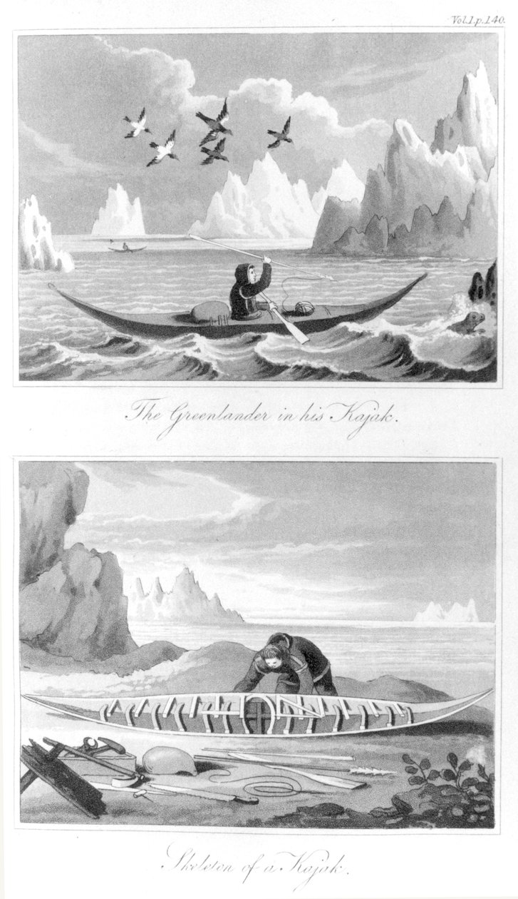 A Greenlander and His Kayak, from History of Greenland by English School