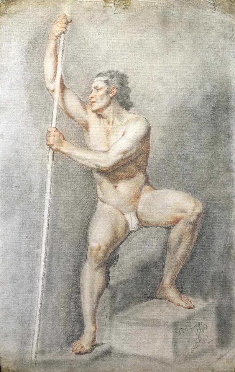 A Male Nude Holding a Staff, c.1770 by English School