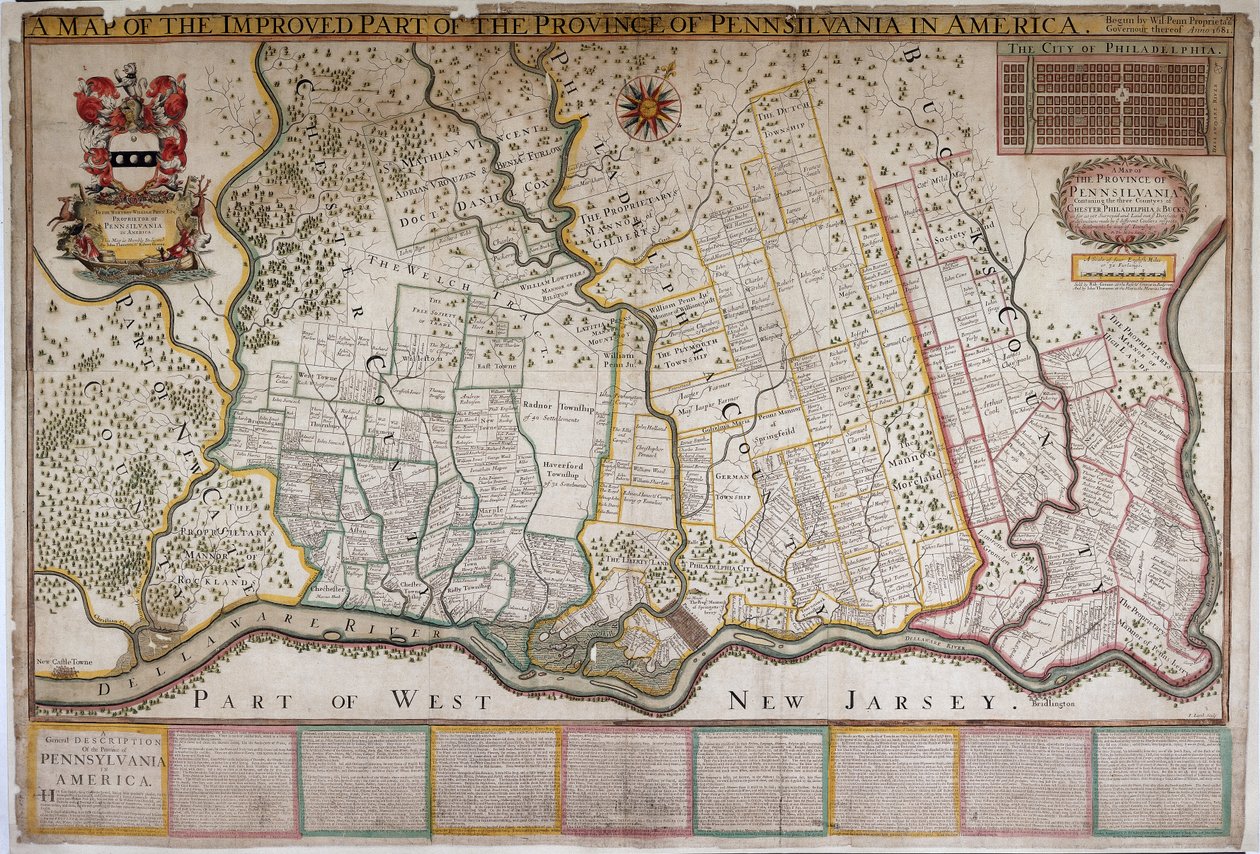 A Map of the Improved Part of the Province of Pennsylvania in America, by Thomas Holme by English School