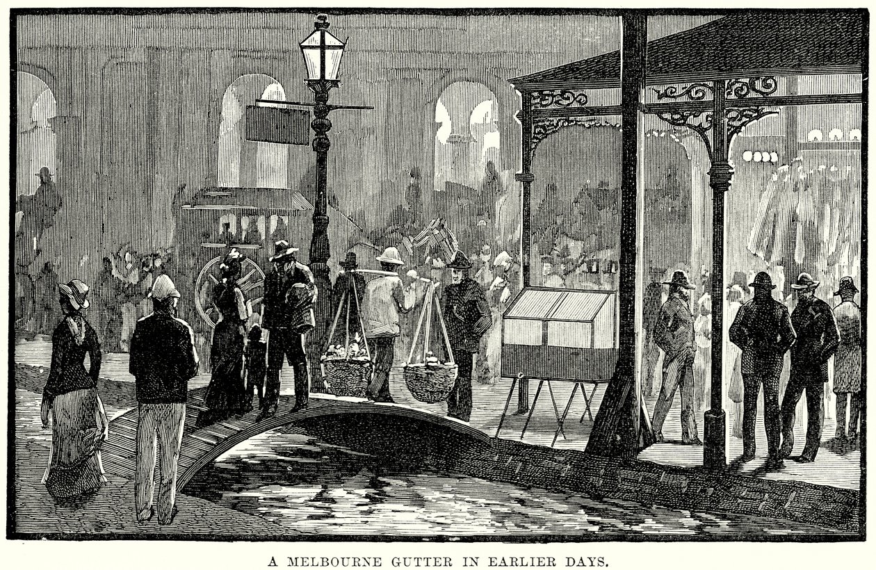 A Melbourne Gutter in Earlier Days by English School