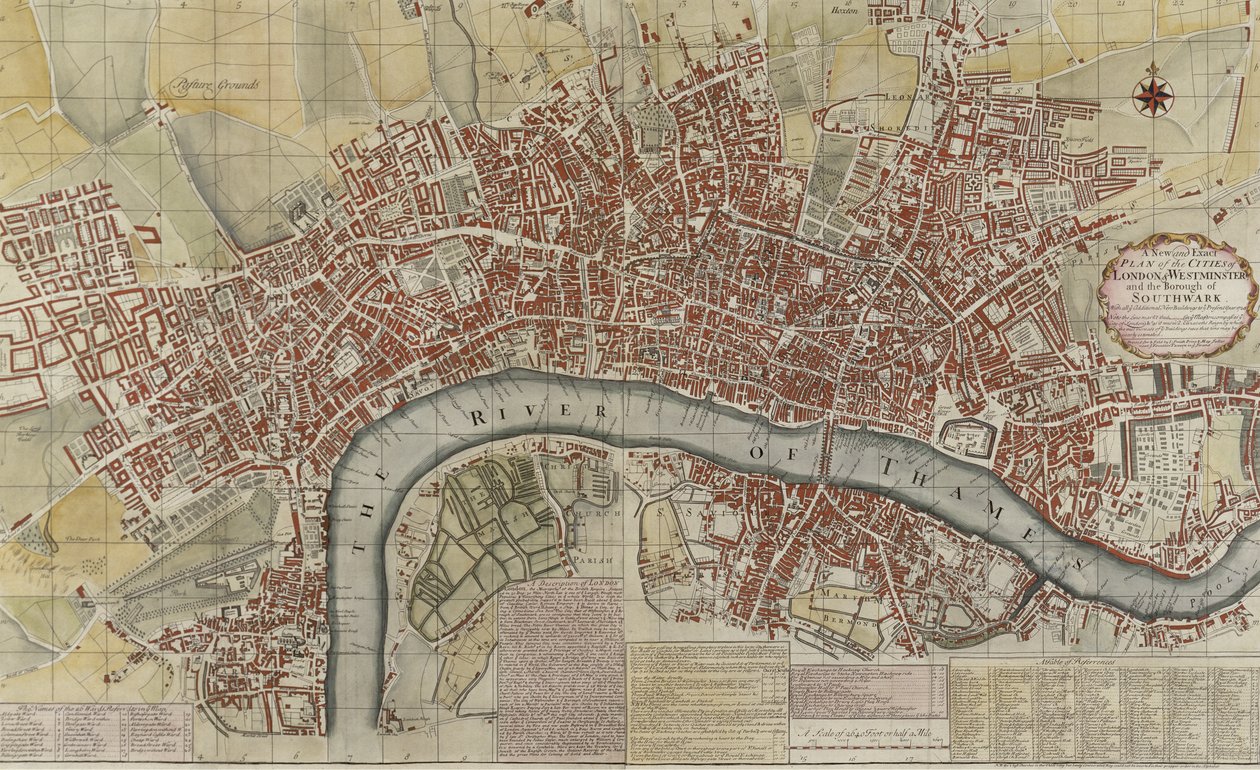 A New and Exact Plan of the Cities of London and Westminster and the Borough of Southwark, 1725 by English School