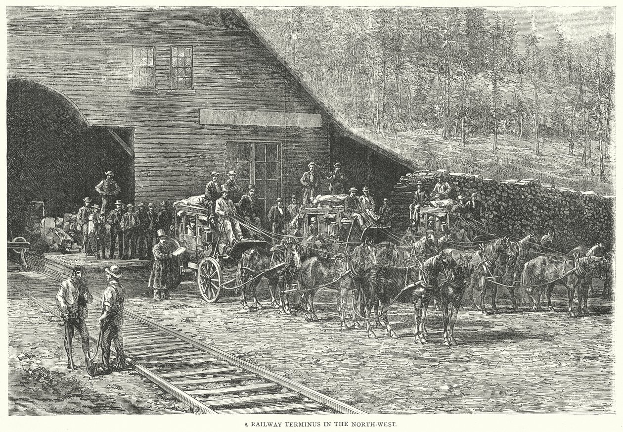 A Railway Terminus in the North-West (engraving) by English School