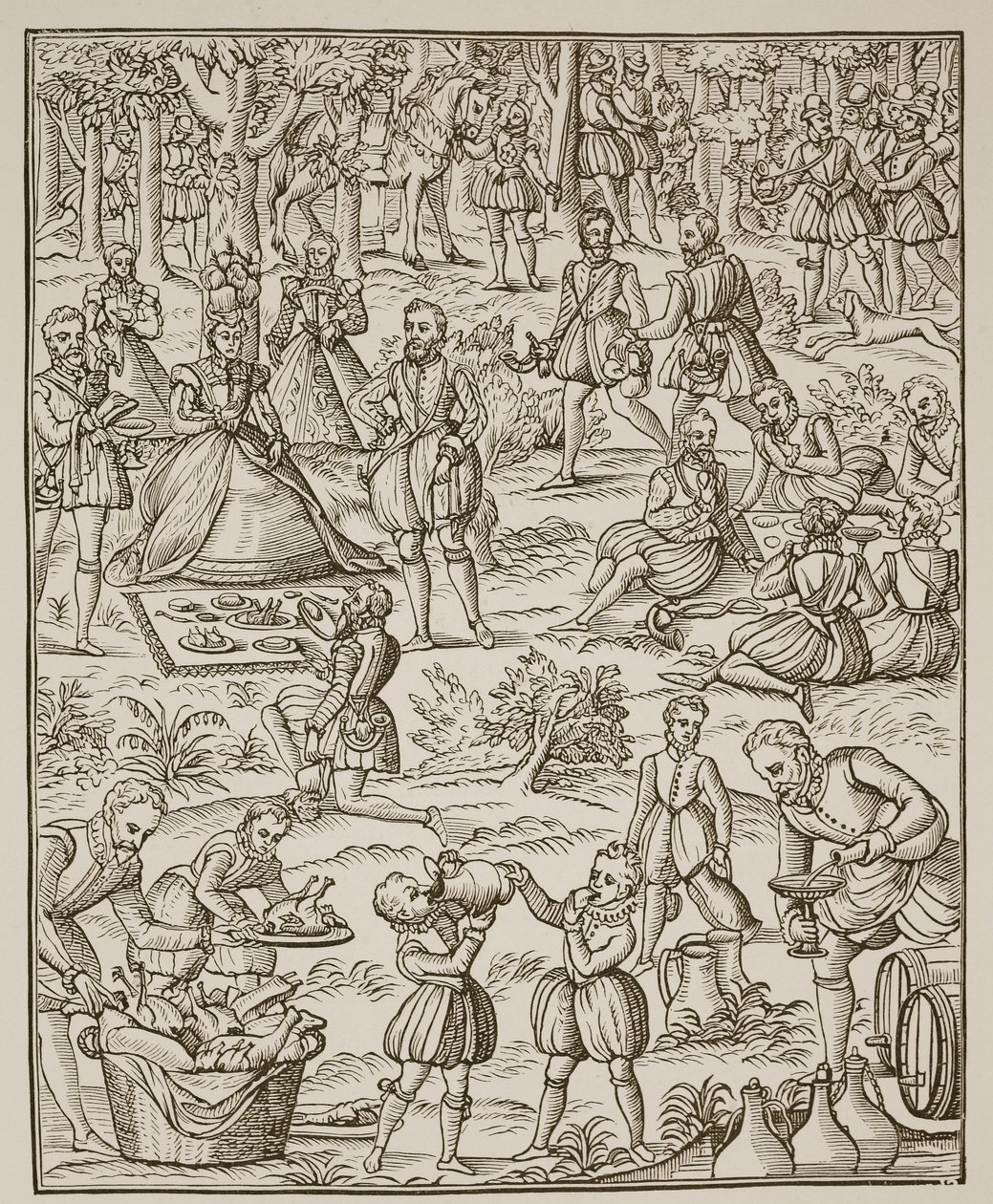 A Royal Picnic, plate from Noble Art of Venerie and Hunting by George Turberville, 1575 by English School