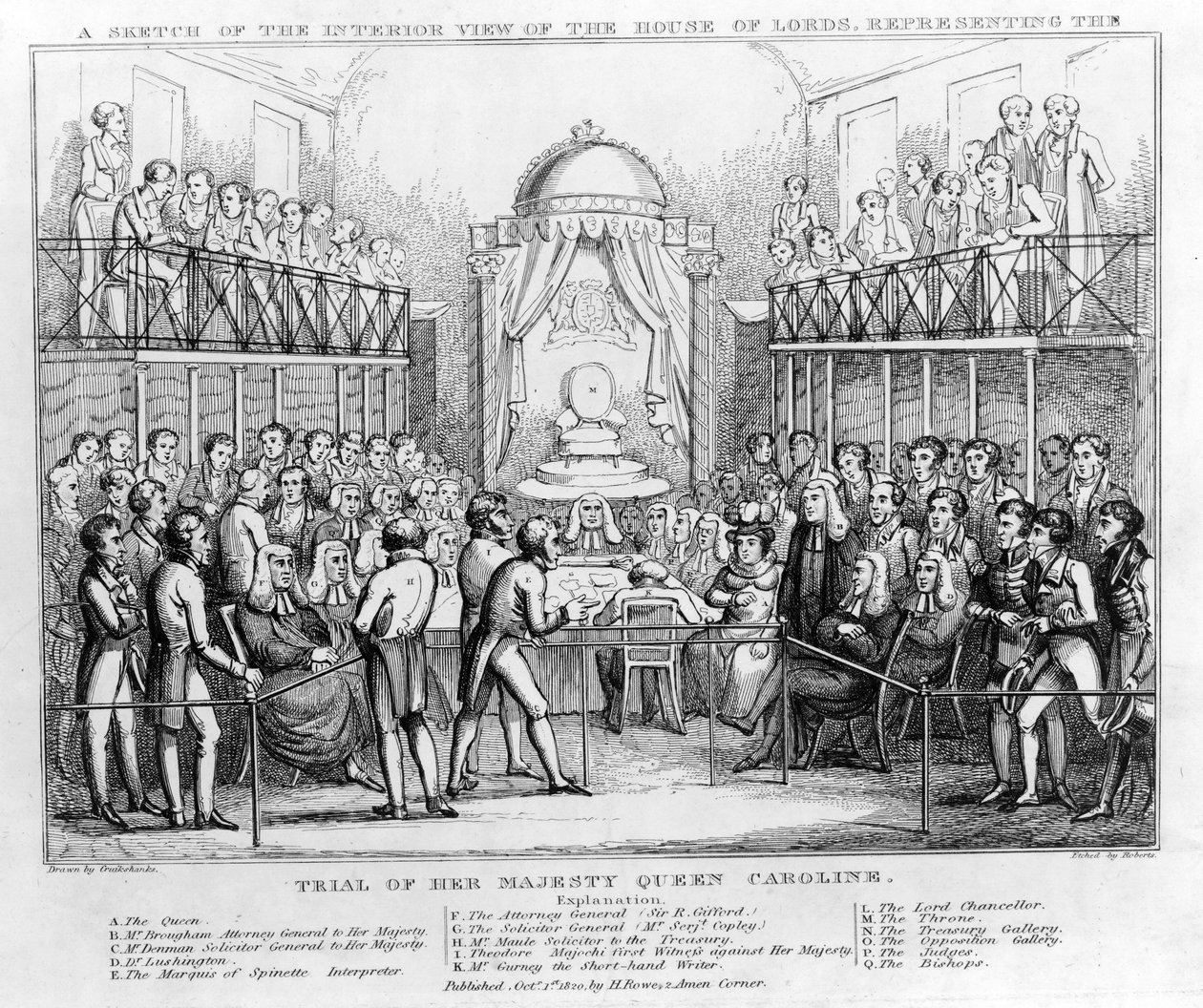 A Sketch of the Interior View of the House of Lords, representing the Trial of Her Majesty Queen Caroline, pub. 1820 by English School