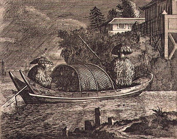 A Small Chinese River Boat in the Rain, illustration from a description of Embassies to China by English School
