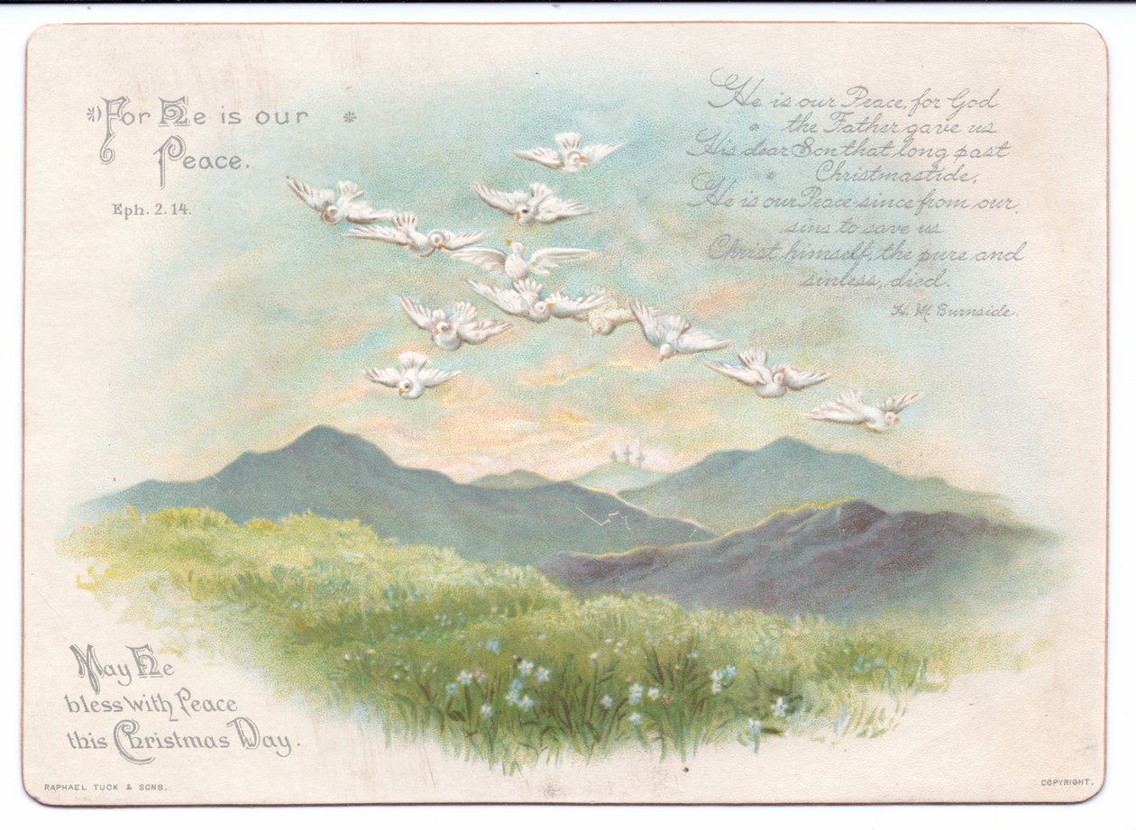 Victorian Religious Christmas Card of Flying Doves in the Shape of a Cross, c.1880 by English School