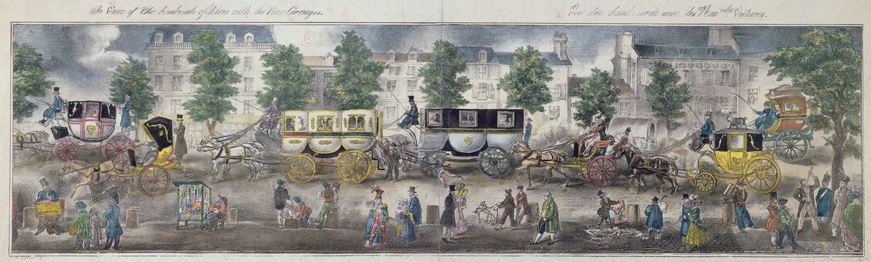 A View of the Boulevards of Paris with the new carriages, 1828 by English School