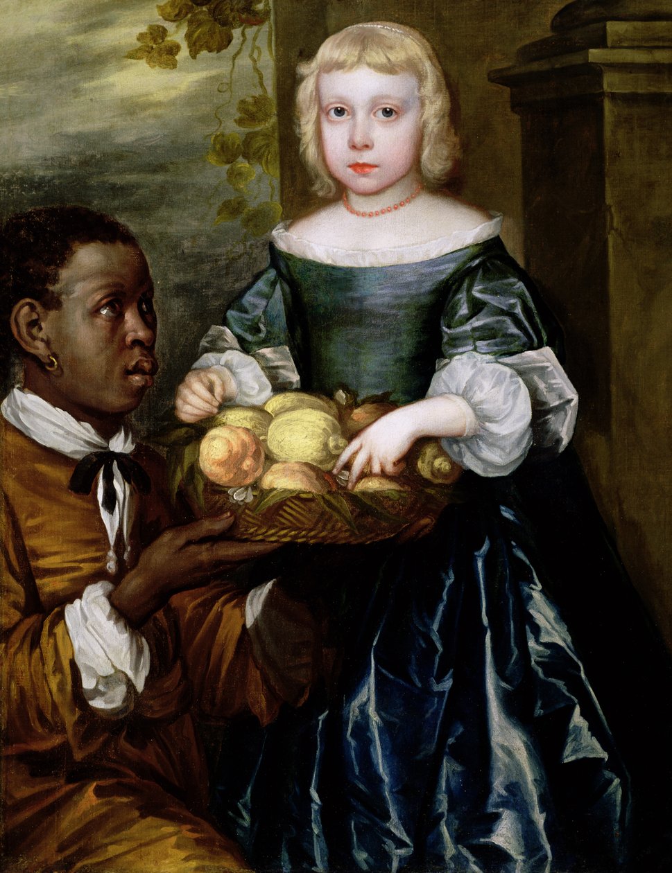A Young Girl Being Offered a Basket of Fruit by a Servant by English School