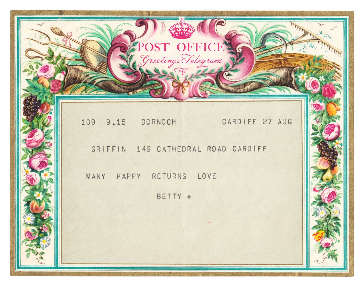 A birthday greetings telegram, c.1950 by English School