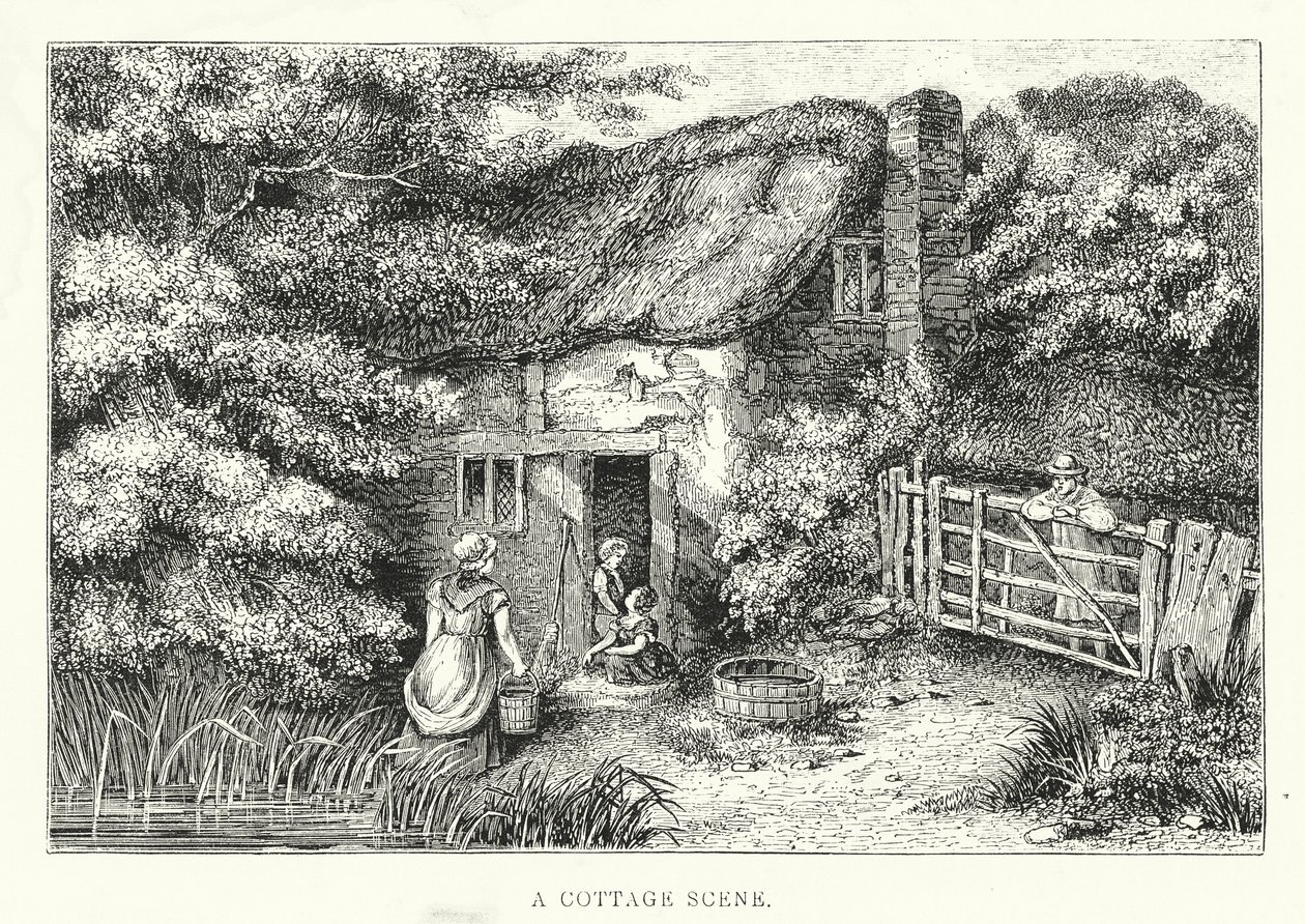 A Cottage Scene by English School