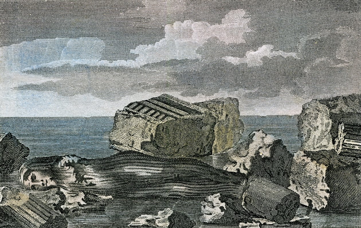 A Fluted Colossal Statue of a Woman Found in the Ancient City of Canopus, Egypt. 1807 by English School