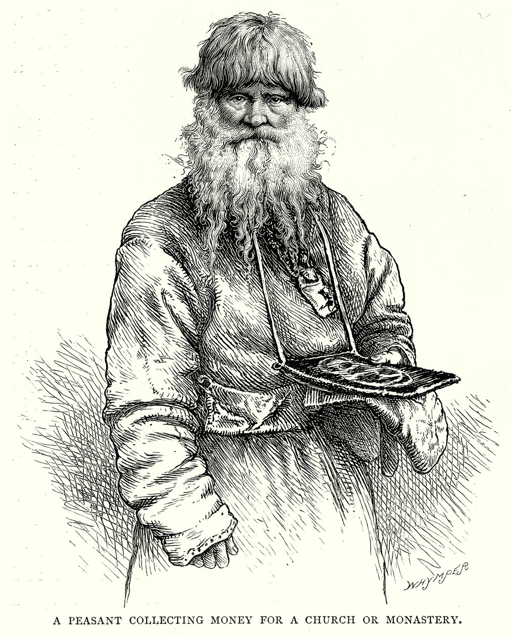 A peasant collecting money for a Church or Monastery by English School