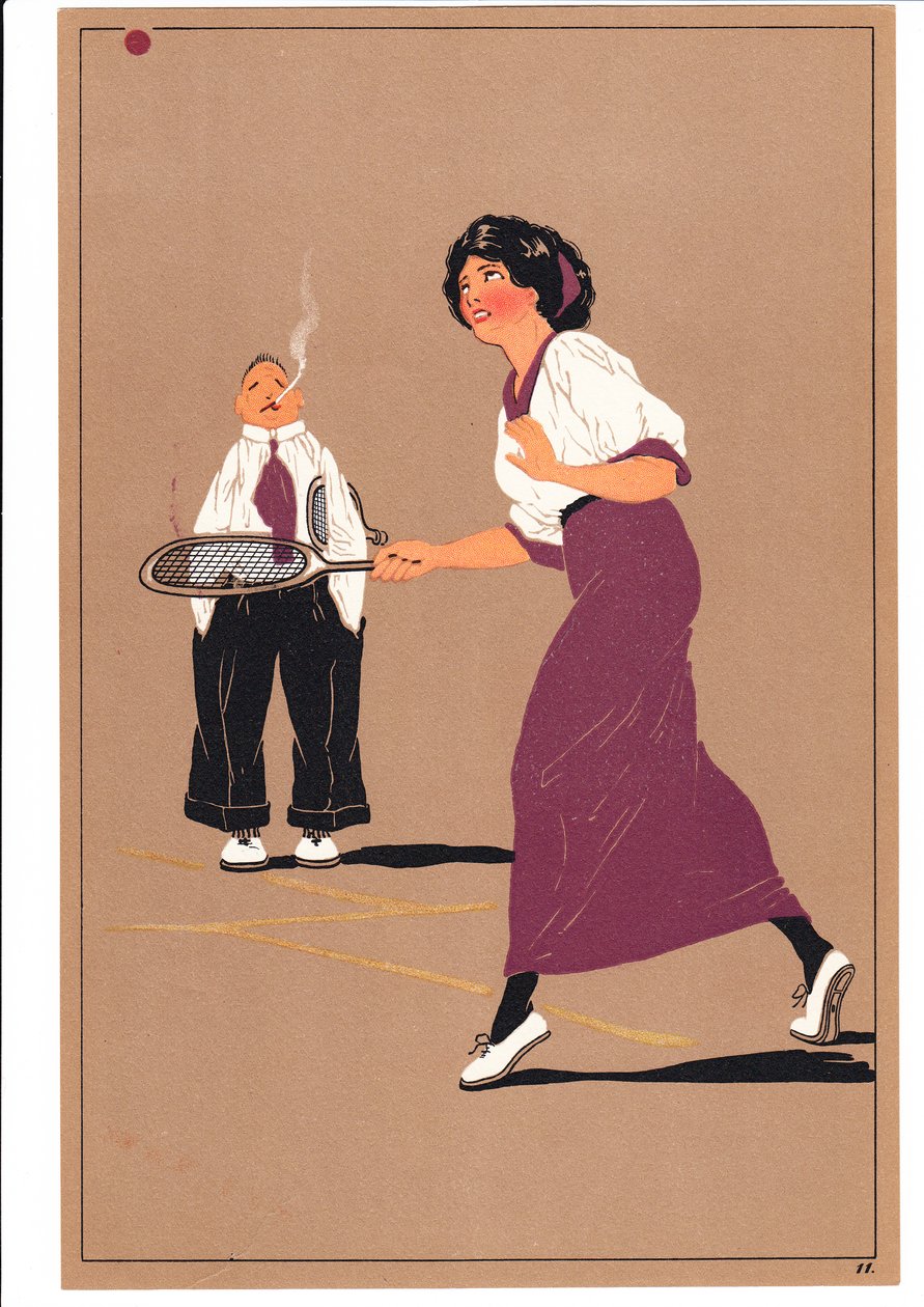 A Print of Two Tennis Players in Comic and Humorous Postures by English School