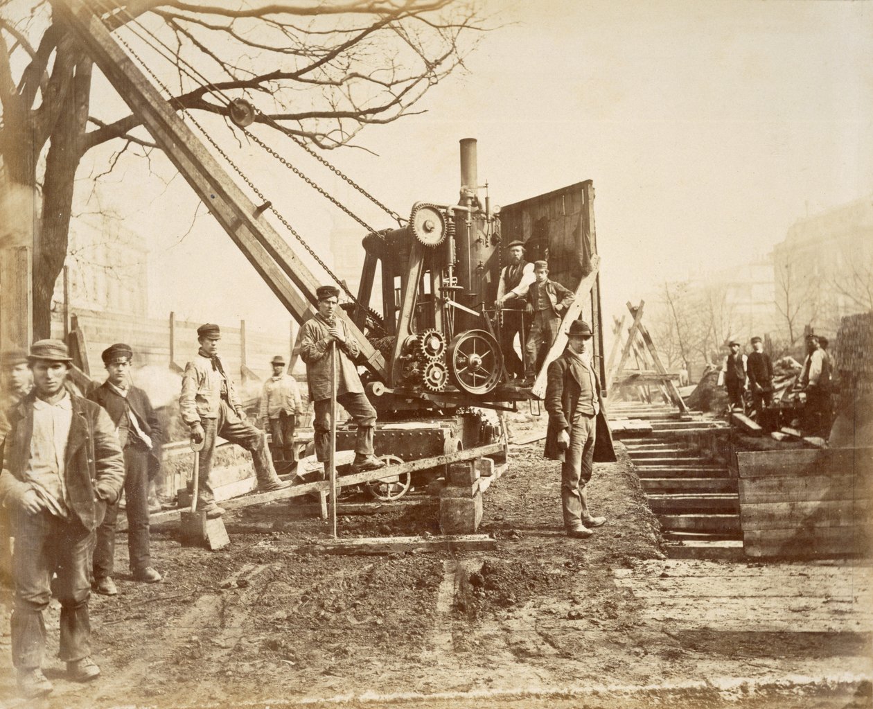 A Steam Crane in Operation During the Building of the Circle Line at Paddington, London, c.1890 by English School
