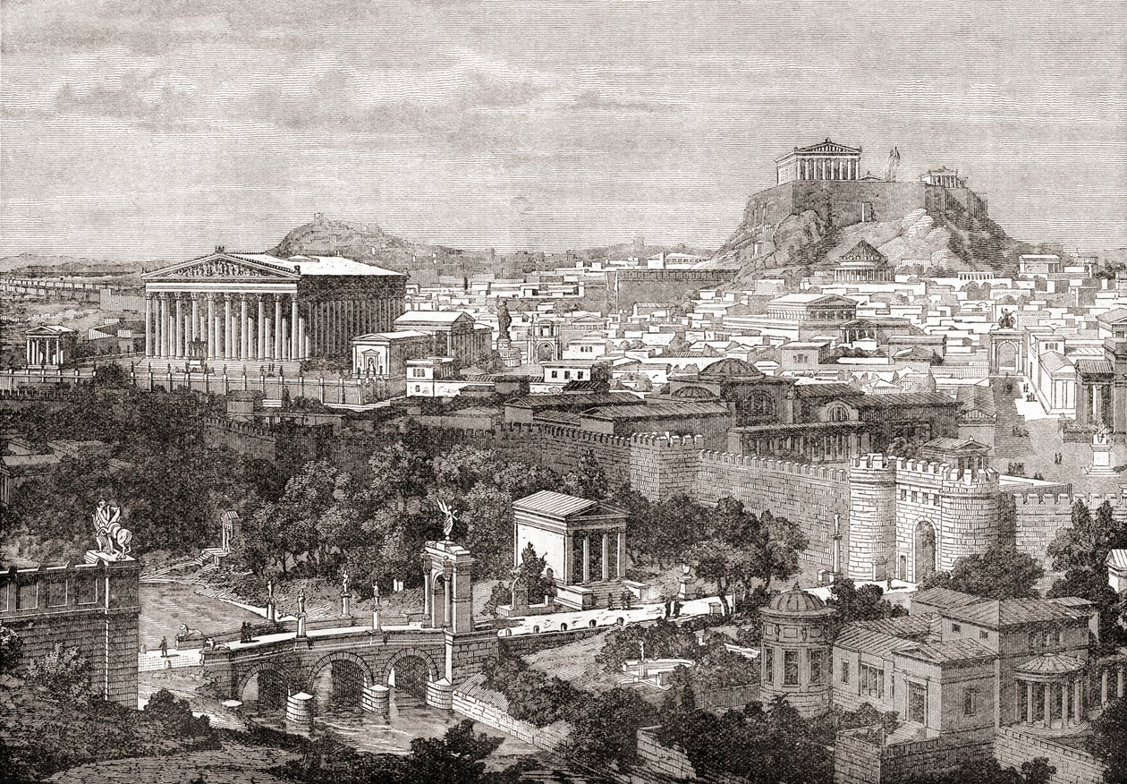 A view of ancient Athens, Greece. From The Review of Reviews, published 1891 by English School