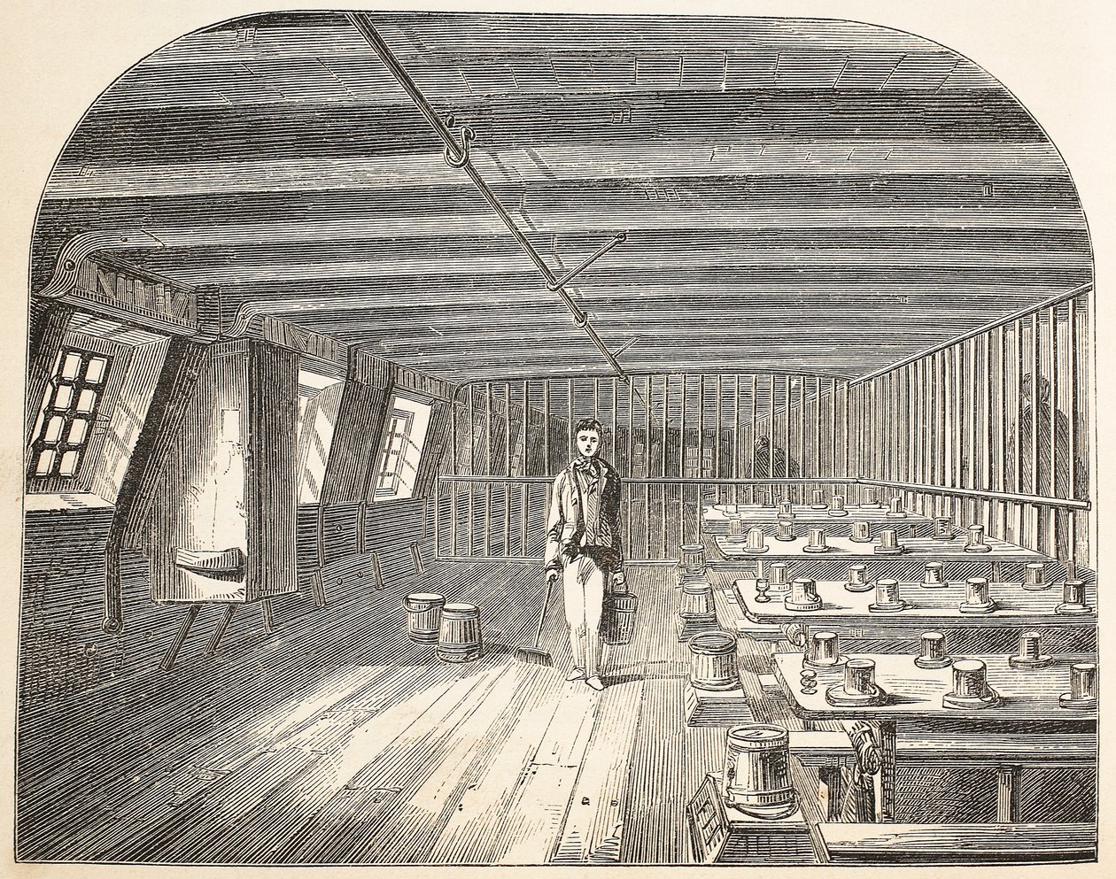 A ward on board the Defence hulk arranged for the return of the convicts to dinner, illustration from The Criminal Prisons of London and Scenes from Prison Life by Henry Mayhew and John Binny, pub. 18 by English School