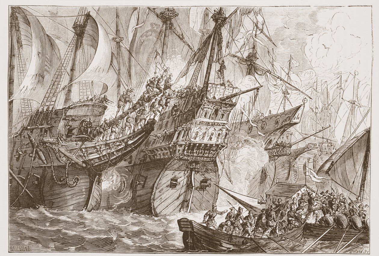 Action between the Spanish Fleet and the Ships of the Sea Beggars by English School