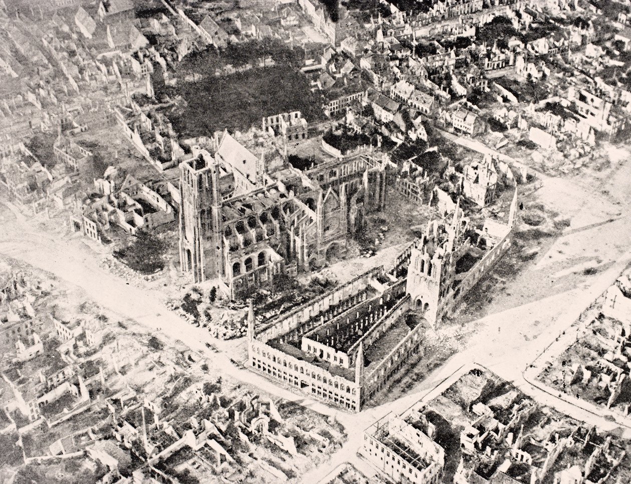 Aerial View of Ypres in 1915 after First and Second Battles of Ypres, from 