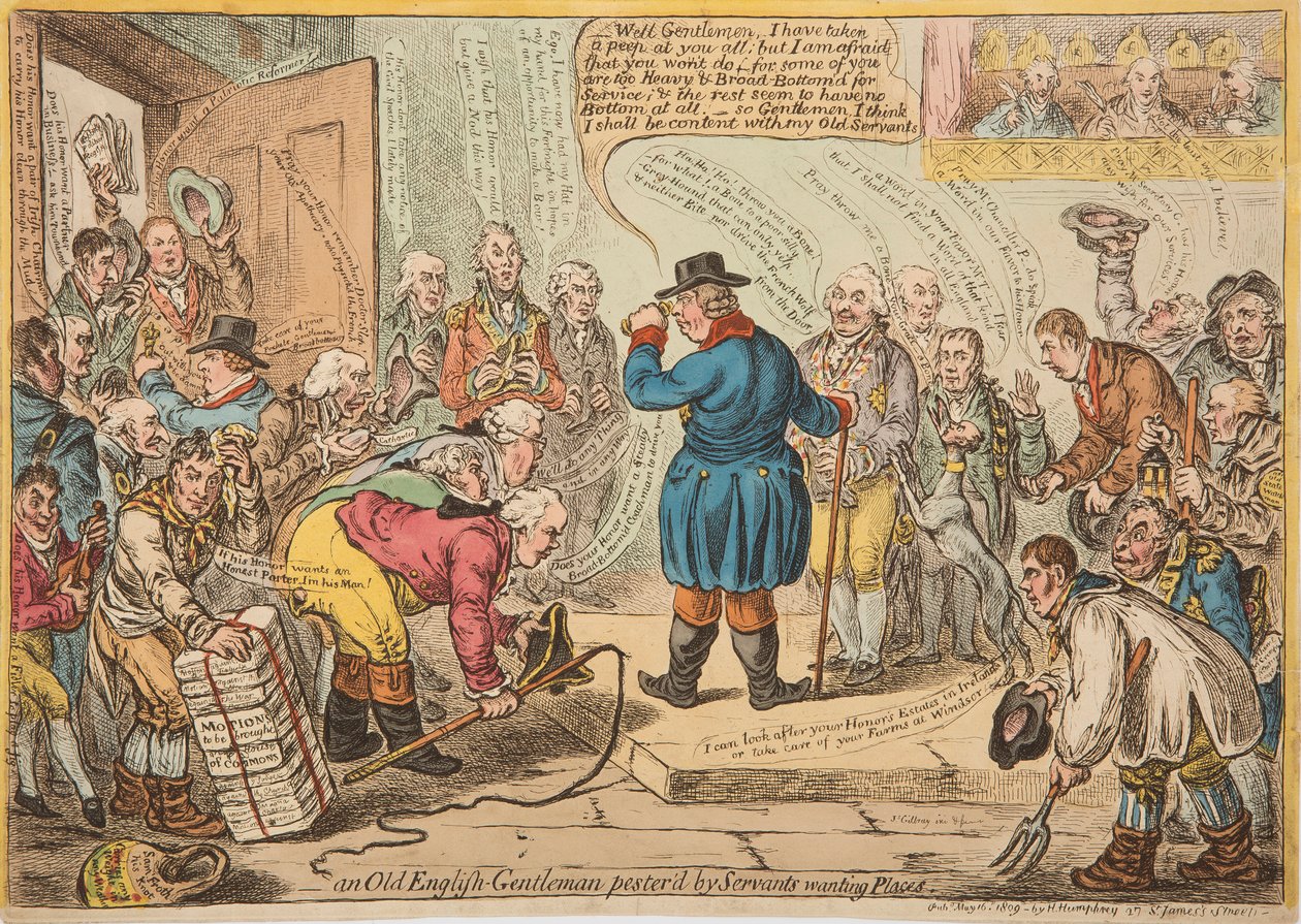 An Old English Gentleman Pestered by Servants Wanting Places by English School