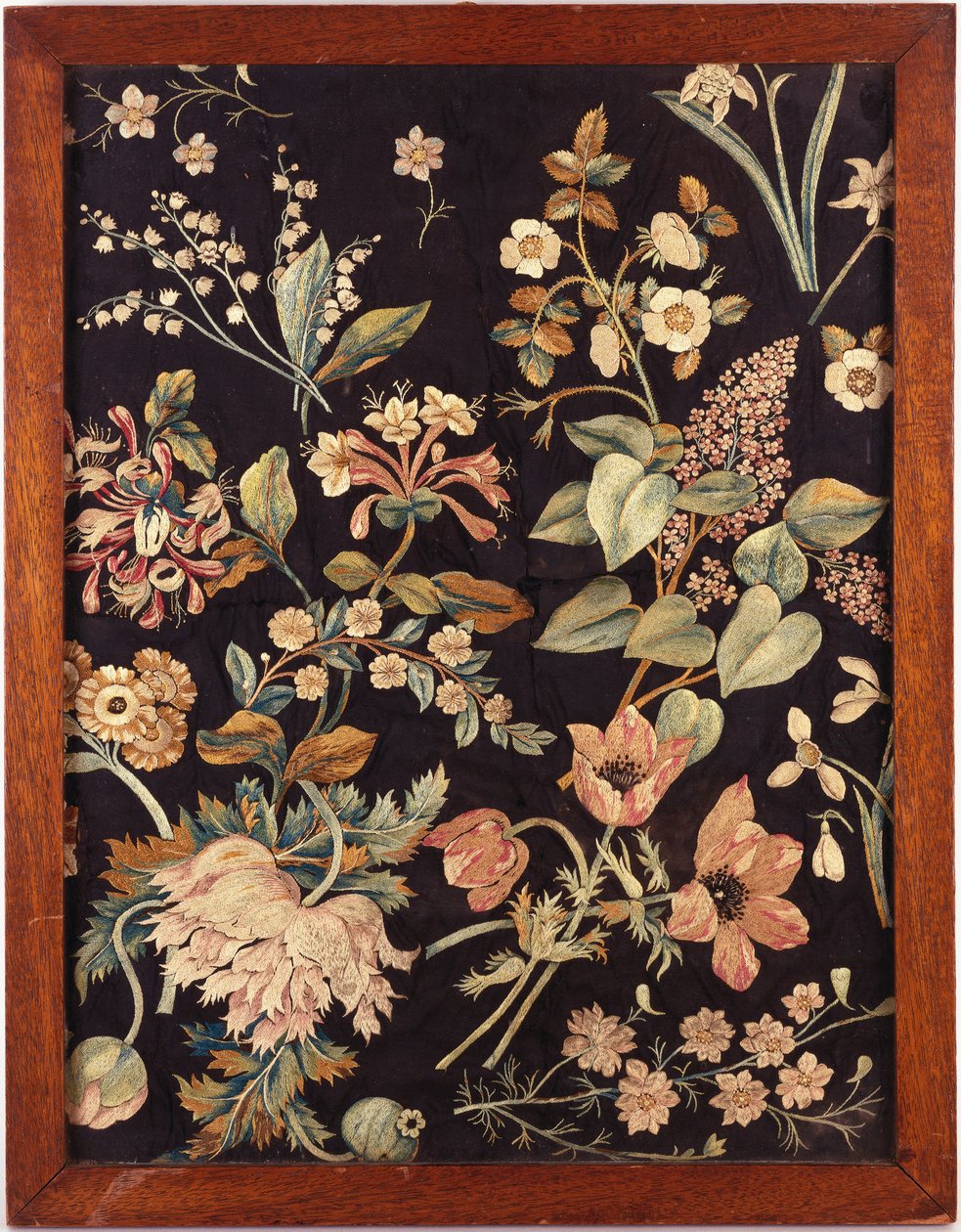 An Embroidered Panel in the Style of Mrs Delany by English School