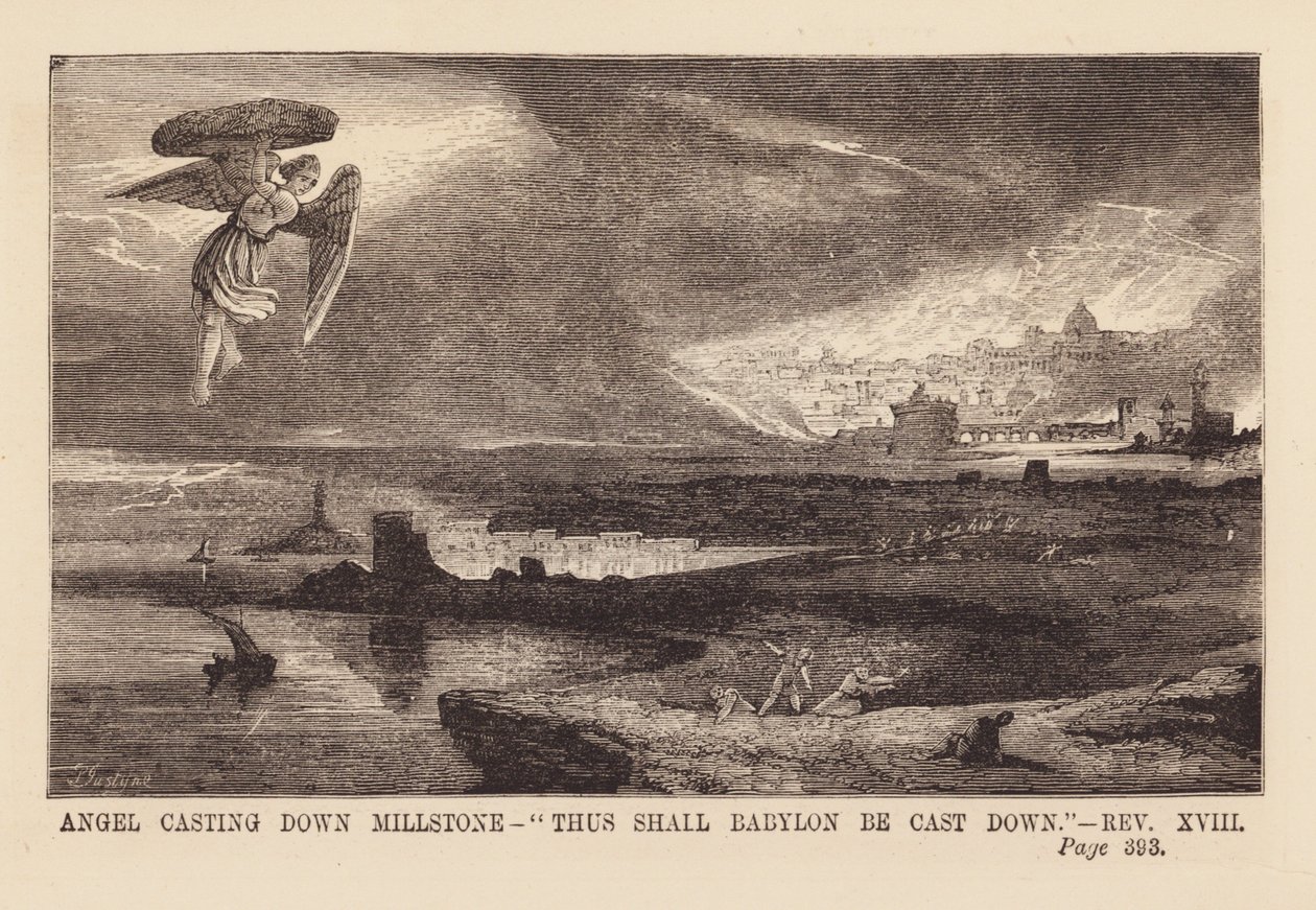 Angel Casting a Millstone Down into the Sea by English School