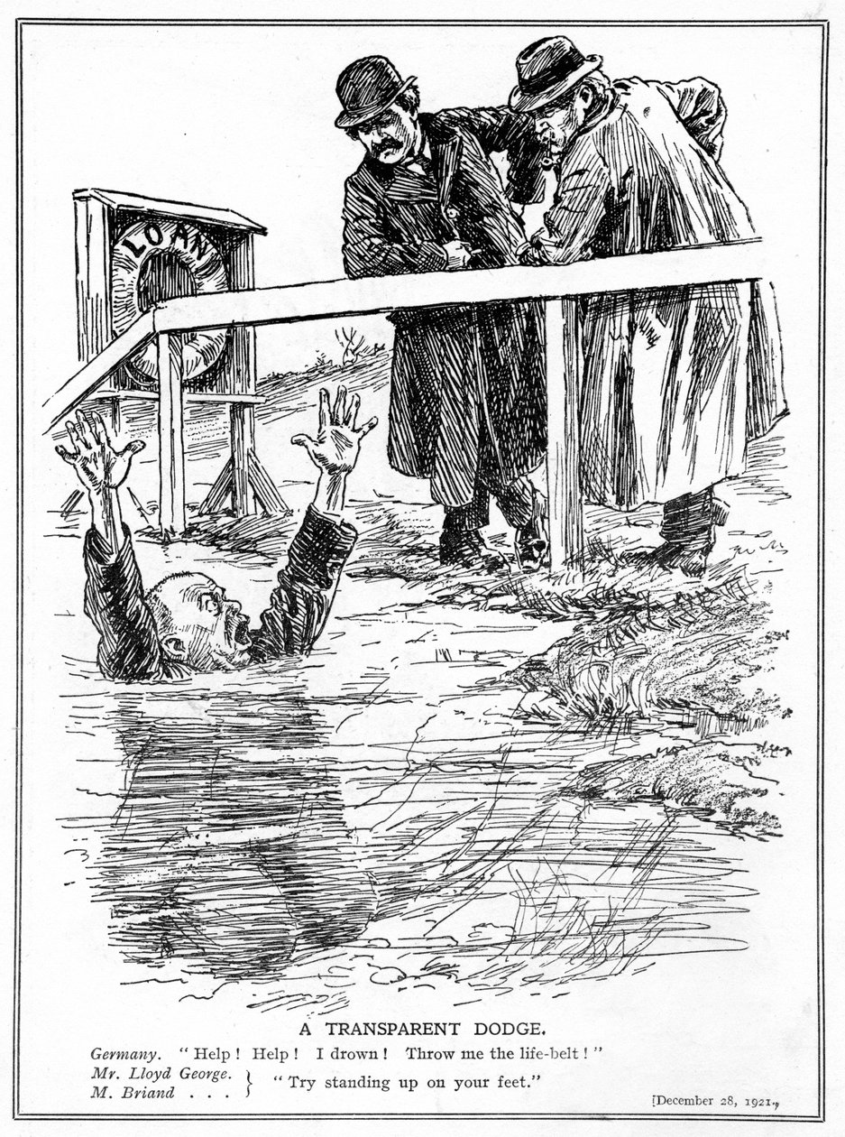Aristide Briand and Lloyd George Taunt the Drowning Germany, December, 1921 by English School