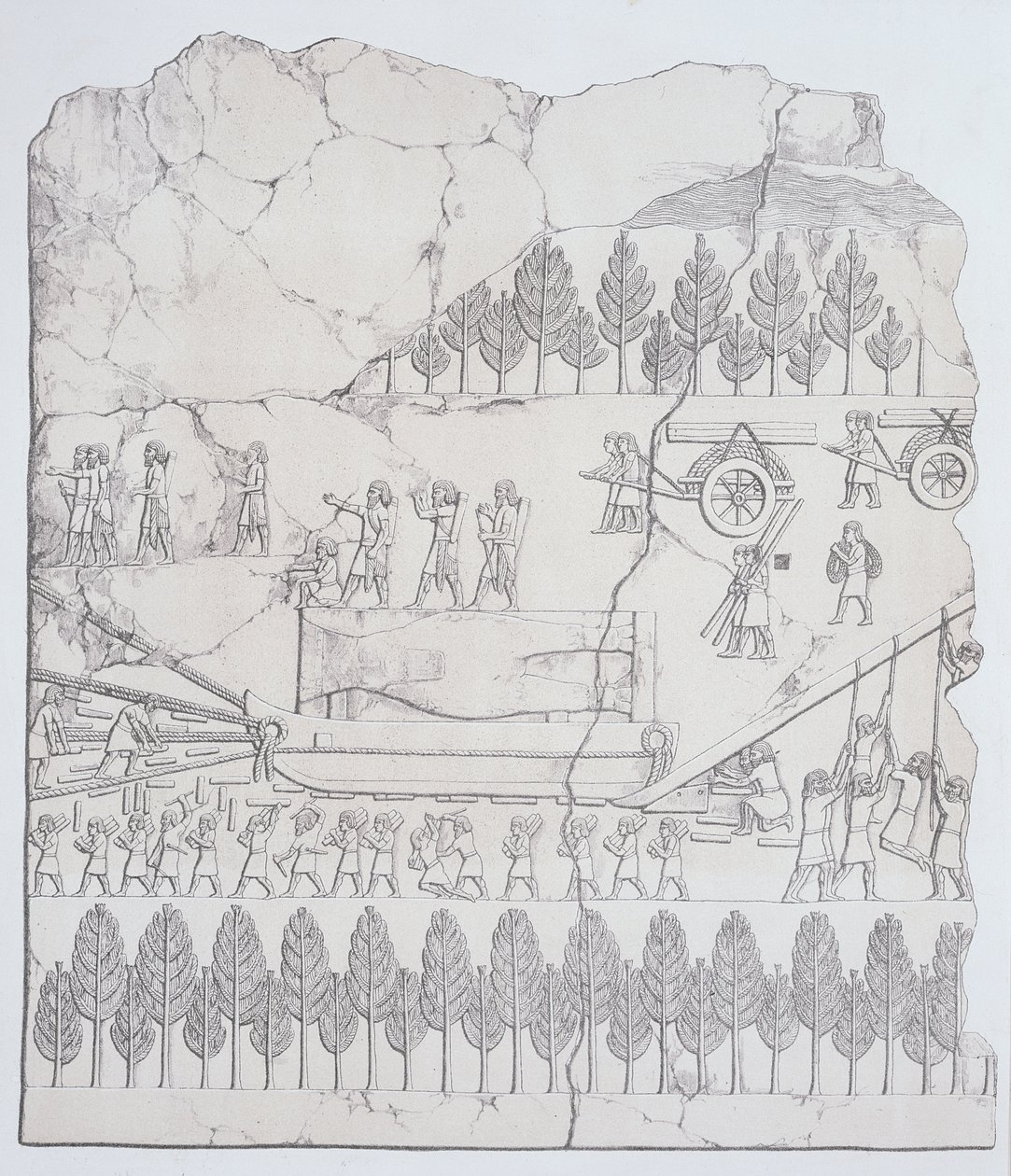 Assyrians moving a Winged Bull on a Sledge from Nineveh and its Remains by Austen Henry Layard published 1849 by English School