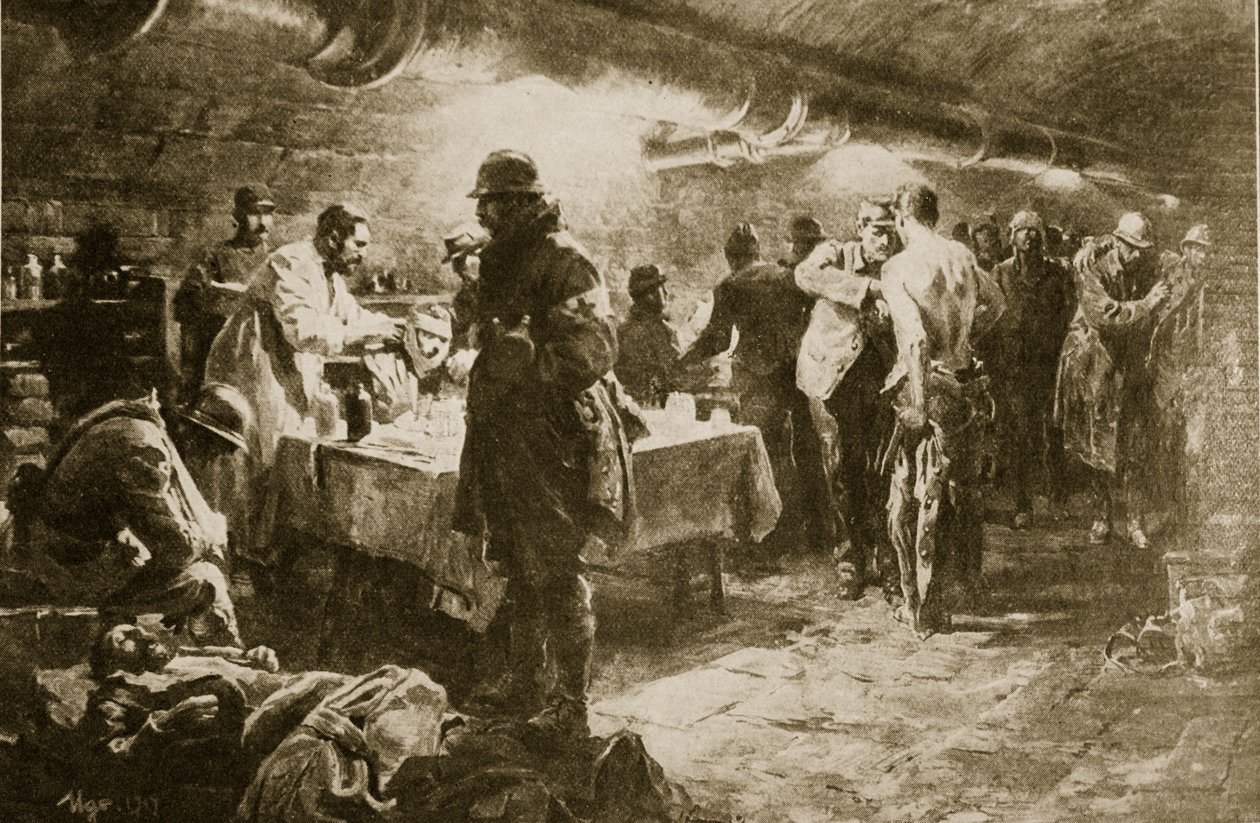 At Work in a Cellar Aid-Post Beneath a Verdun Fort by English School