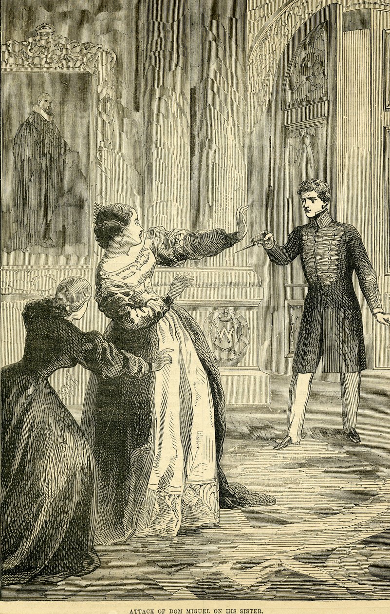 Attack of Don Miguel on his Sister, from Cassells Illustrated History of England, 1857-1858 by English School