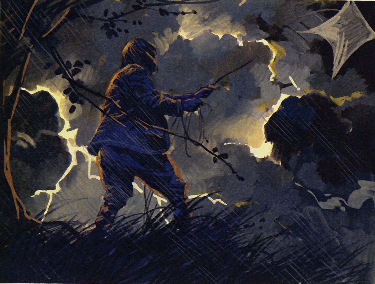 Benjamin Franklin Flew a Kite in a Violent Thunderstorm by English School