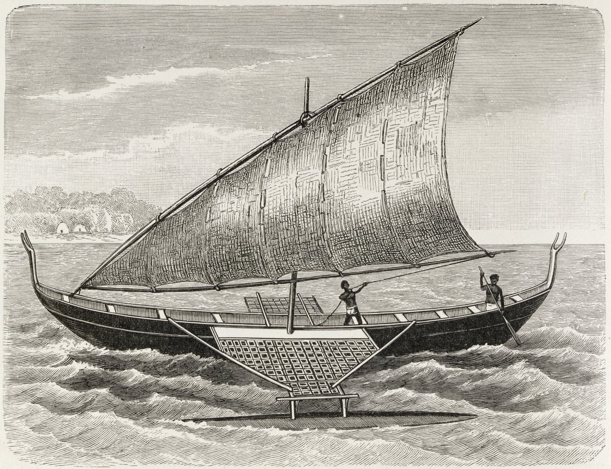 Boat of the Mortlock Islands, with Outrigger and Sail of Rush-Matting, from 