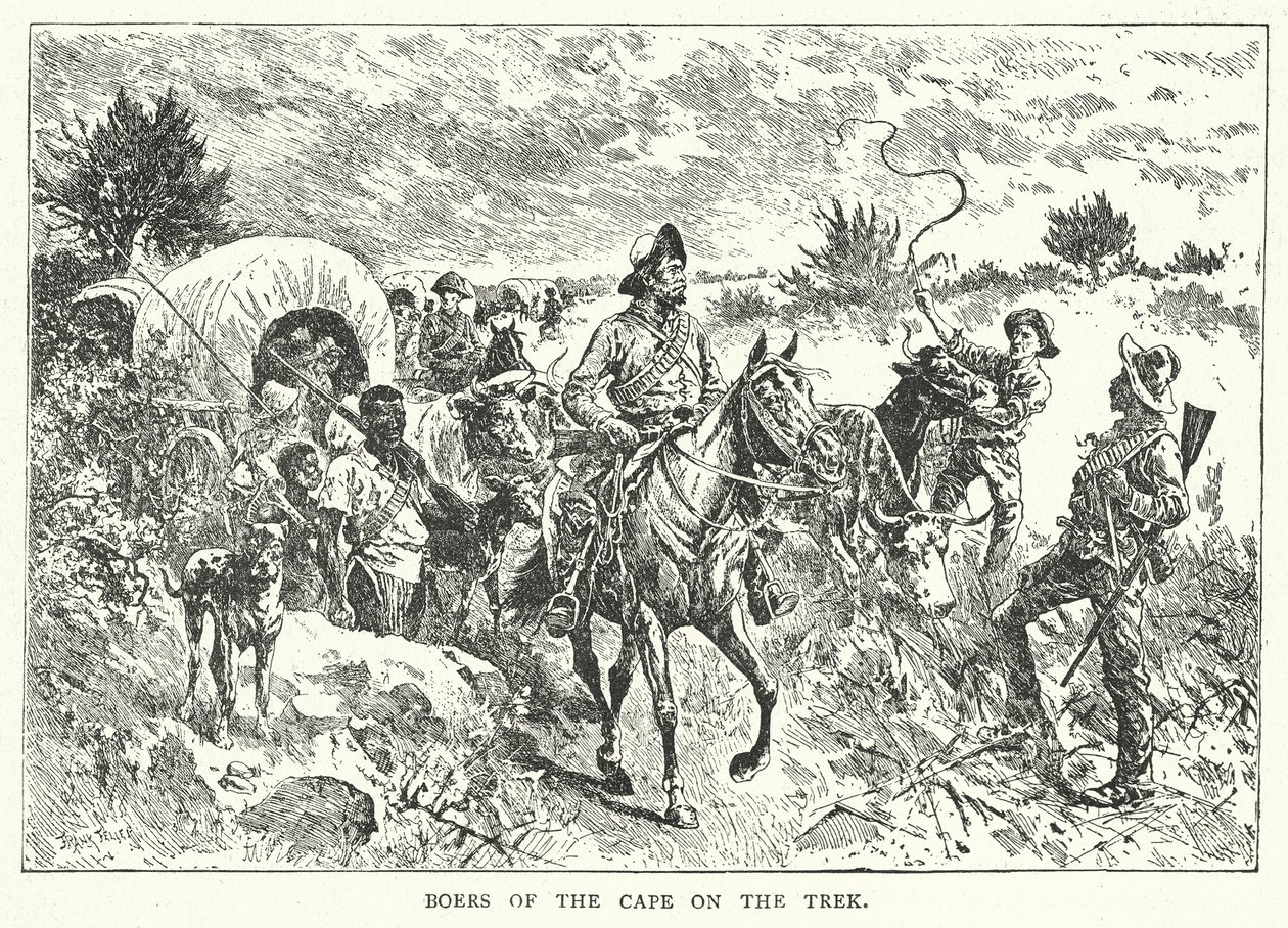 Boers of the Cape on the Trek by English School