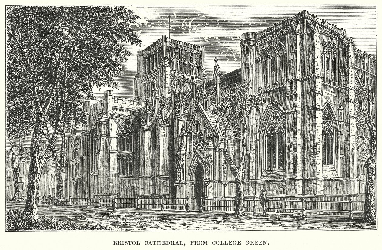 Bristol Cathedral, from College Green by English School