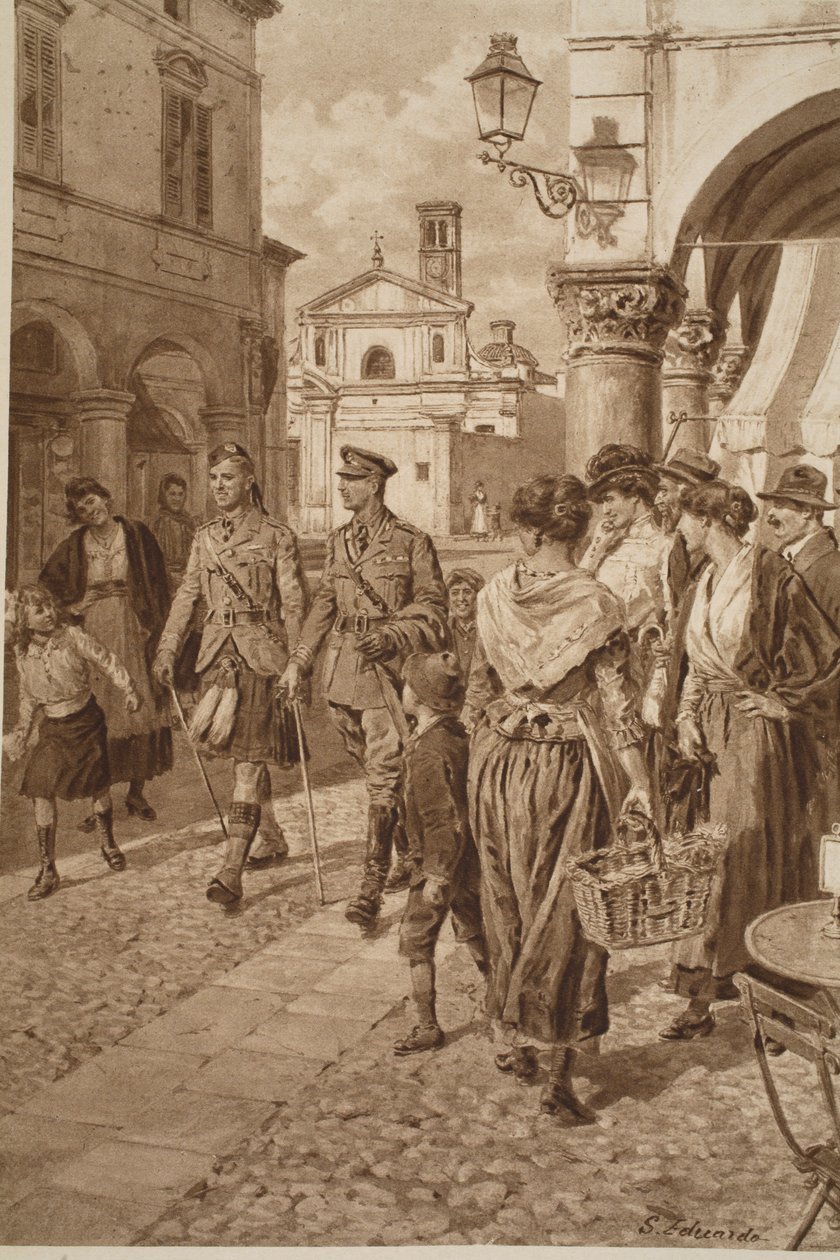 British Highlanders Made Welcome at a French Town by English School