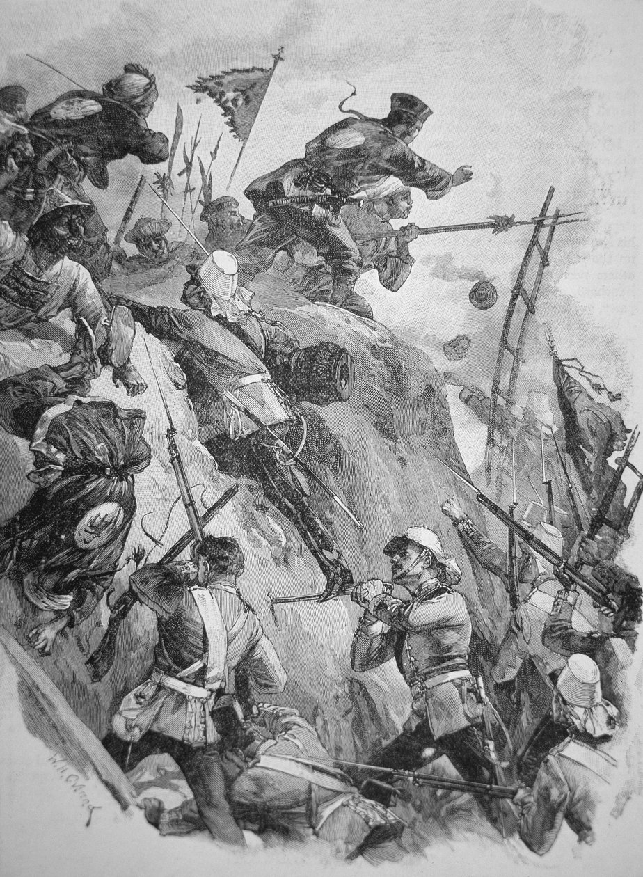 British troops storming the Taku Forts in China in 1860 during the Opium Wars by English School