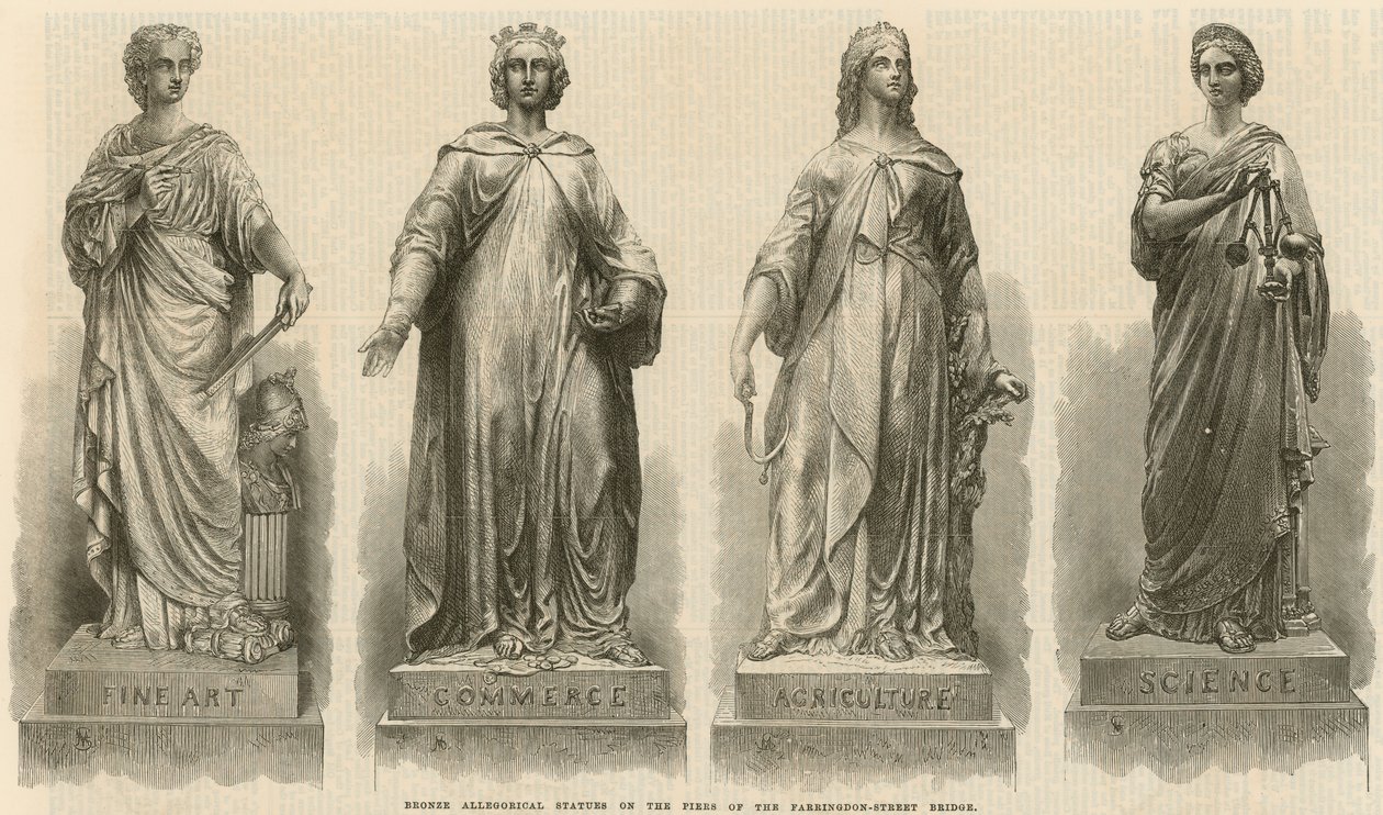 Bronze Allegorical Statues on the Piers of the Farringdon Street Bridge by English School