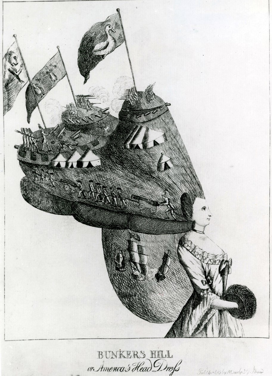Bunkers Hill, or Americas Head Dress, 1776 by English School