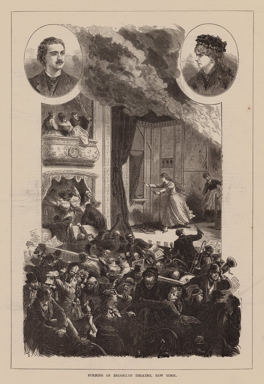 Burning of Brooklyn Theatre, New York by English School