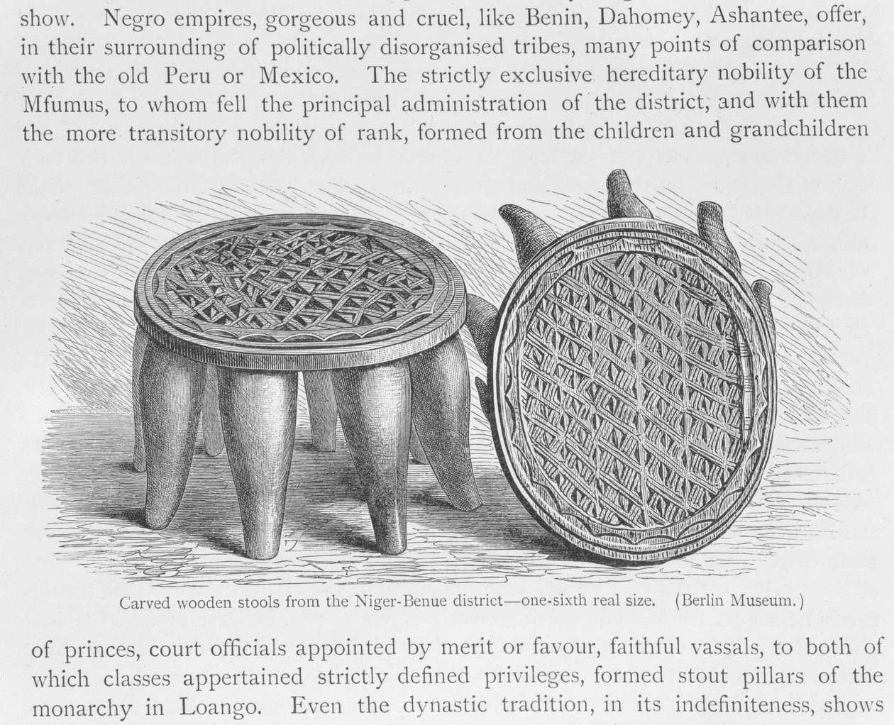 Carved wooden stools from the Niger-Benue district, from 