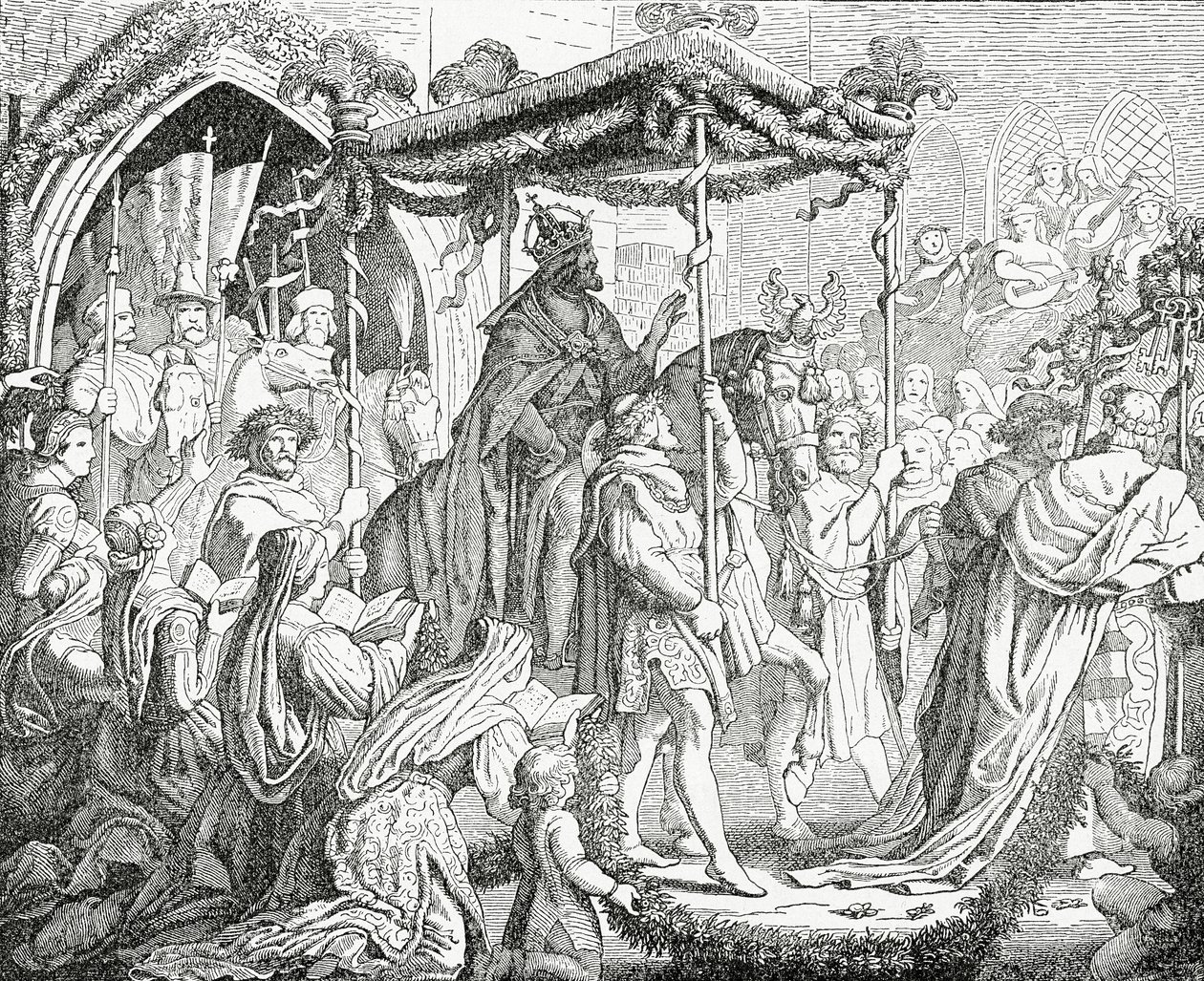 Charles IV, Holy Roman Emperor, visiting Pope Urban V in Avignon in 1365, 1882 by English School